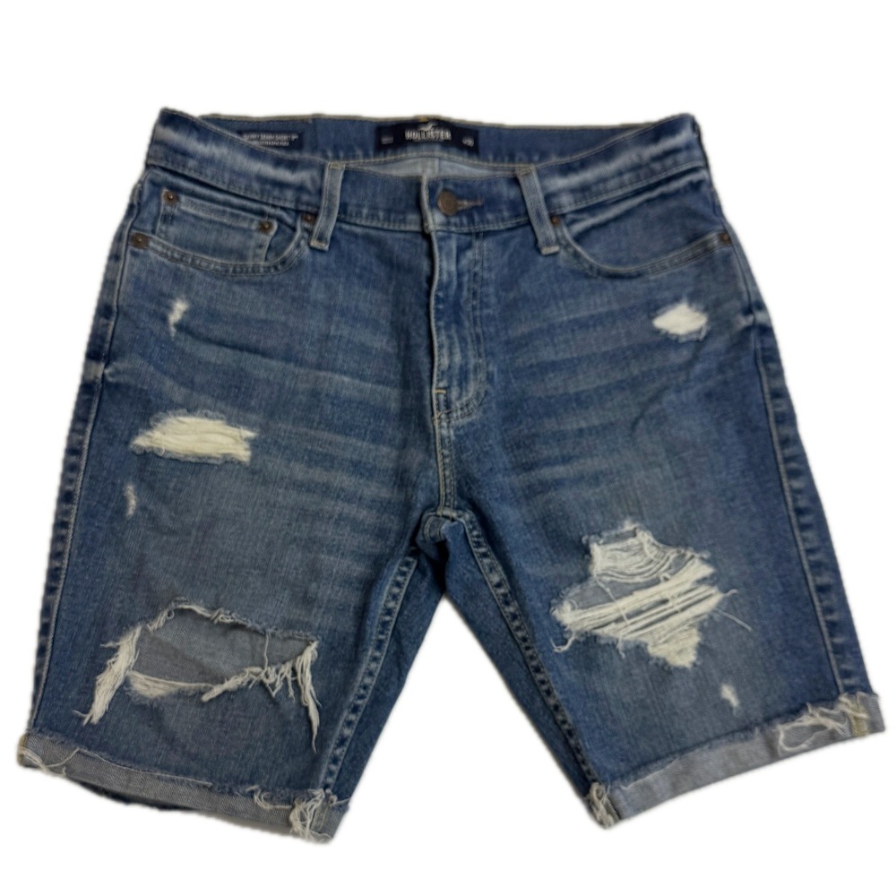 Hollister Shorts Mens 30 Blue Skinny Denim 9 inch Distressed Epic‎ Flex